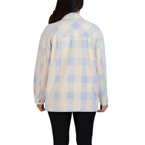 NWT HFX Women's Relaxed Fit Front Snap Cozy Plaid Shirt Jacket - Picture 4 of 6